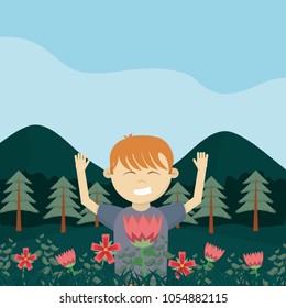 Boy in the forest cartoon