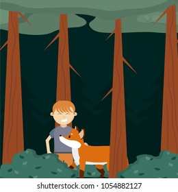 Boy in the forest cartoon
