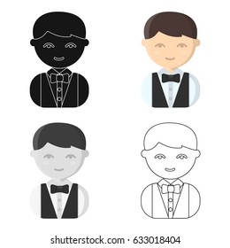 A boy in formal attire. A boy with a bow tie. The boy has a hairstyle. Illustration for web and mobile design.