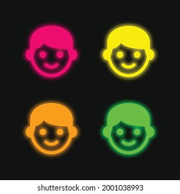 Boy four color glowing neon vector icon