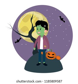 boy with frankenstain costume and full moon