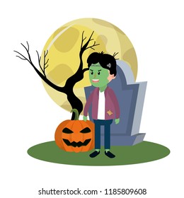 boy with frankenstein costume and rip stone