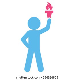 Boy With Freedom Torch vector icon. Style is bicolor flat symbol, pink and blue colors, rounded angles, white background.