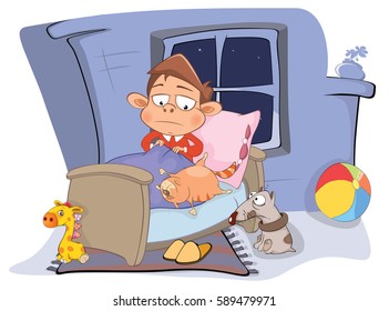 The Boy and its Friends.This relaxed kitty, who knows that the best pillow. Vector Illustration