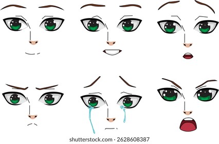 Boy Front View Face Expression Set Vector