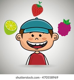 boy fruit food healthy vector illustration graphic