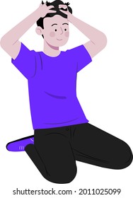 boy in frustration concept flat design illustration, a frustrated boy  plucking his hair, hair plucking