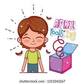 boy with funny fools day box