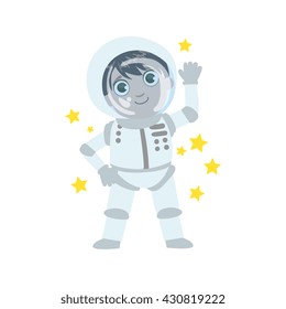 Boy Future Astronaut Simple Design Illustration In Cute Fun Cartoon Style Isolated On White Background