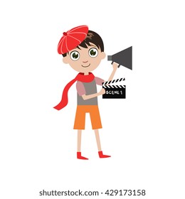 Boy Future Movie Director Simple Design Illustration In Cute Fun Cartoon Style Isolated On White Background