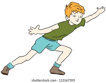 The boy in the game set up the arms to the side. Vector illustration.