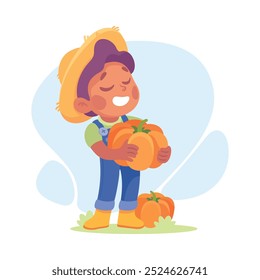 Garçom Gardener com abóbora como ilustração vetor da profissão infantil