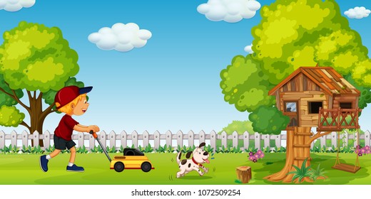 A Boy Gardening in Sunny Day illustration