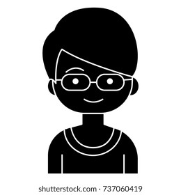 boy geek with glasses icon, vector illustration, black sign on isolated background