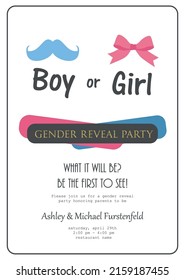 Boy or Girl? Gender reveal party card, banner vector element design