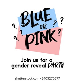 Boy or Girl? Gender reveal party card, banner vector element design. Invitation card template with a multi-colored inscription