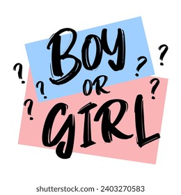 Boy or Girl? Gender reveal party card, banner vector element design. Invitation card template with a multi-colored inscription