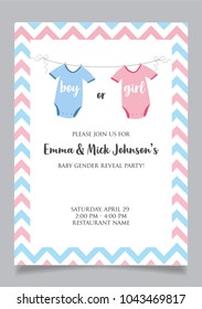 Boy or girl? Gender reveal party invitation card vector design.