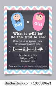 Boy or Girl? Gender reveal party invitation card vector design