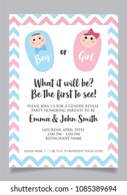 Boy or Girl? Gender reveal party invitation card vector design