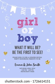 Boy or Girl? Gender reveal party invitation card vector design