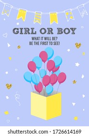 Boy or Girl? Gender reveal party invitation card vector design