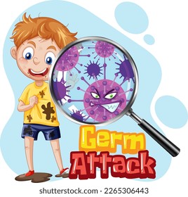 A boy with germ attack text illustration