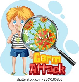 A boy with germ attack text illustration