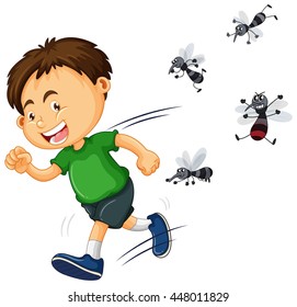 Boy get bitten by mosquitos illustration