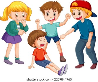 A boy get bullied by other children illustration