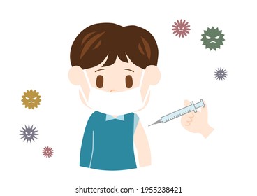 Vacunan al chico. Ilustración vectorial.