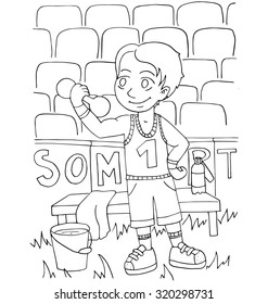 the boy gets the first prize in the competition cartoon for coloring drawing isolated on the white background