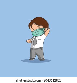 Boy gets ready to back to school wearing a mask vector icon illustration	
