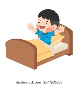 boy getting up from bed in the morning
