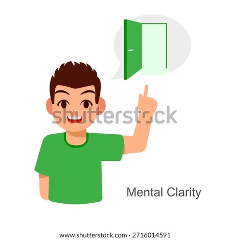 a boy getting a brilliant idea, an illustration of an open door to ideas in flat illustration format