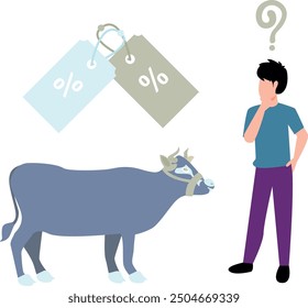 The boy is getting a cow at a discount.