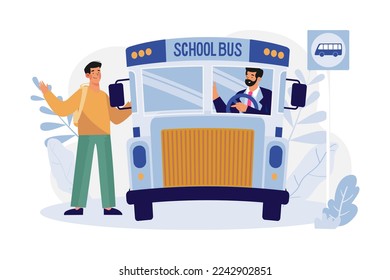 Boy Getting Into The School Bus