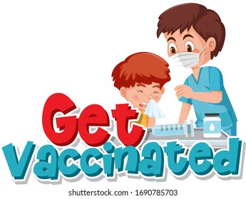 Boy getting vaccinated on white background illustration