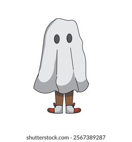 Boy in ghost costume, cute halloween cartoon character