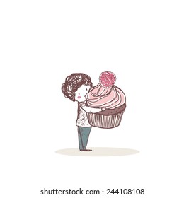 boy with giant cupcake