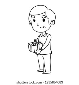 a boy with gift box outline