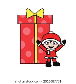 Niño con regalo Ilustración vectorial de Navidad