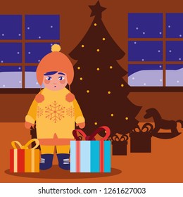 boy with gift and tree christmas