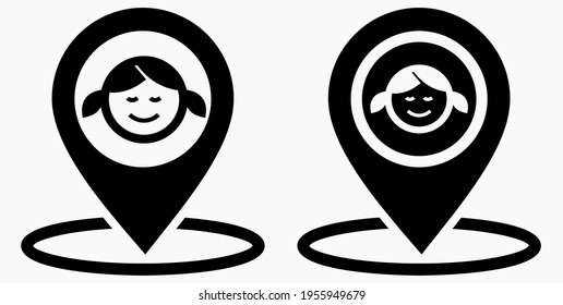 Boy or Gir location icon. Geotag the child. Tracking children. Vector graphics.