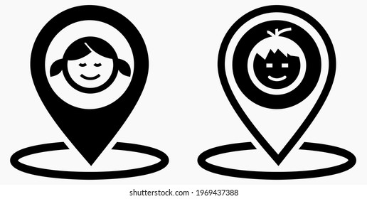 Boy or Gir location icon. Geotag the child. Tracking children. Vector graphics.