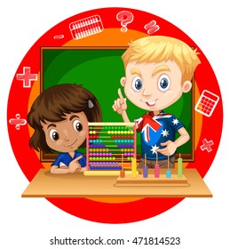 Boy and girl with abacus illustration