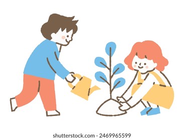 Boy and girl about to plant a tree seedling_Color