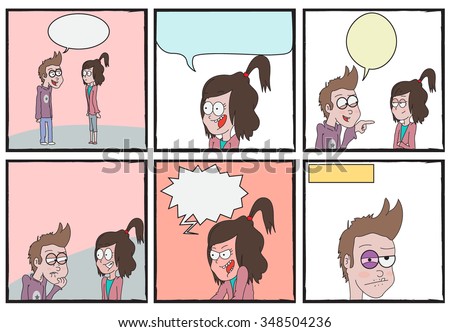 Boy and girl argue comic strip/Editable Eps 10