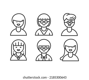 boy and girl avatars set line illustration