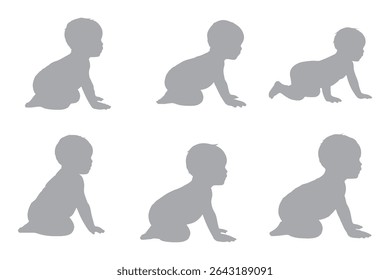 Boy and girl baby set of silhouettes icon. Vector illustration of a set of silhouettes of babies. Variety boy and girl babies design.